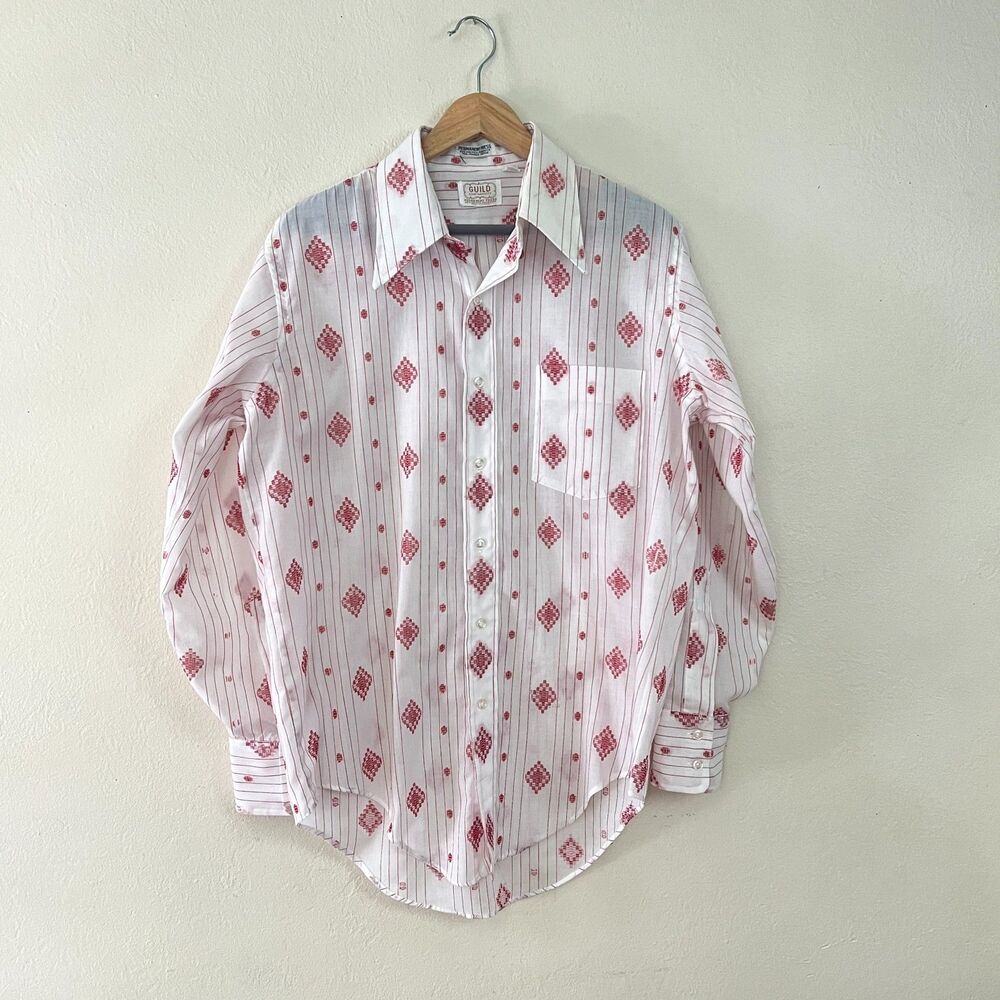 Vintage Guild Shirtmakers Embroidered Button-Up Shirt Butterfly Collar Men's M